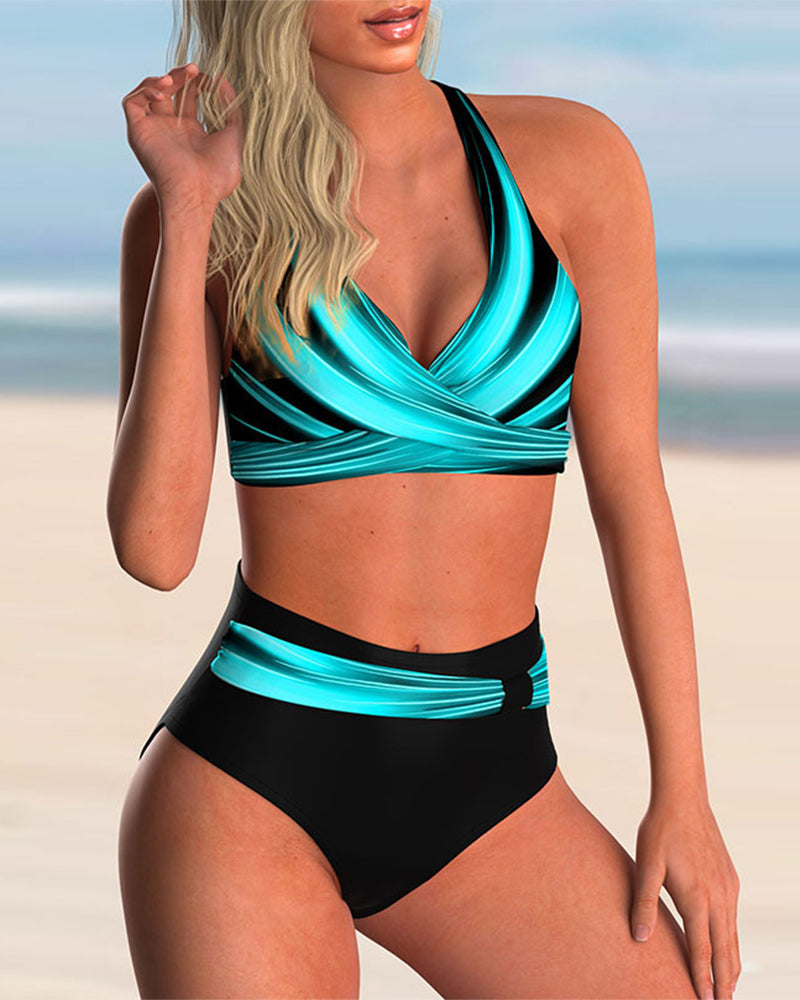 Sara™ | Bikinisæt med krydshals og print