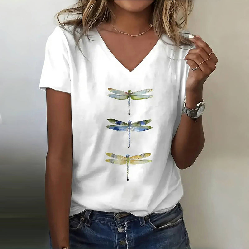 Sara™ | Sommerligt og Komfortabelt T-shirt med Libeller