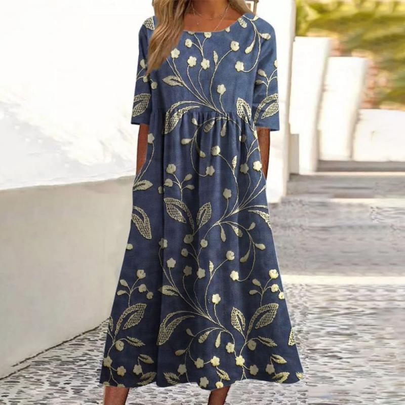 Sara™ | Stilfuld Blomstret Midi Kjole