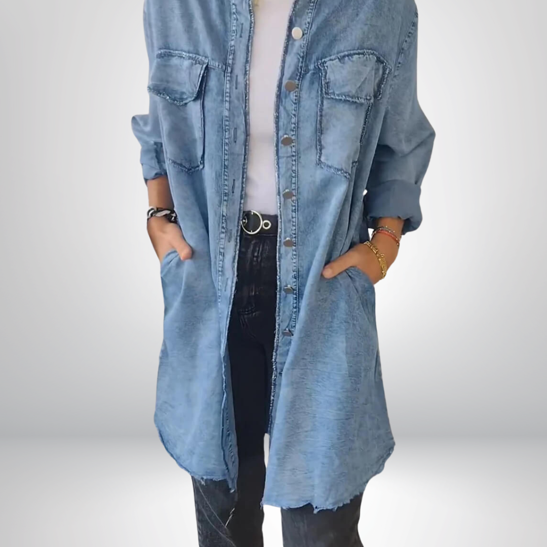 Sara® | Stilfuld og Alsidig Langærmet Denimjakke med Krave
