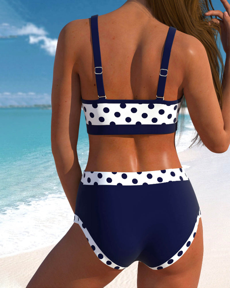 Sara™- Patchwork bikini med høj talje og prikker
