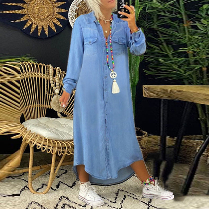 Sara™ | Langærmet Maxikjole I Denim