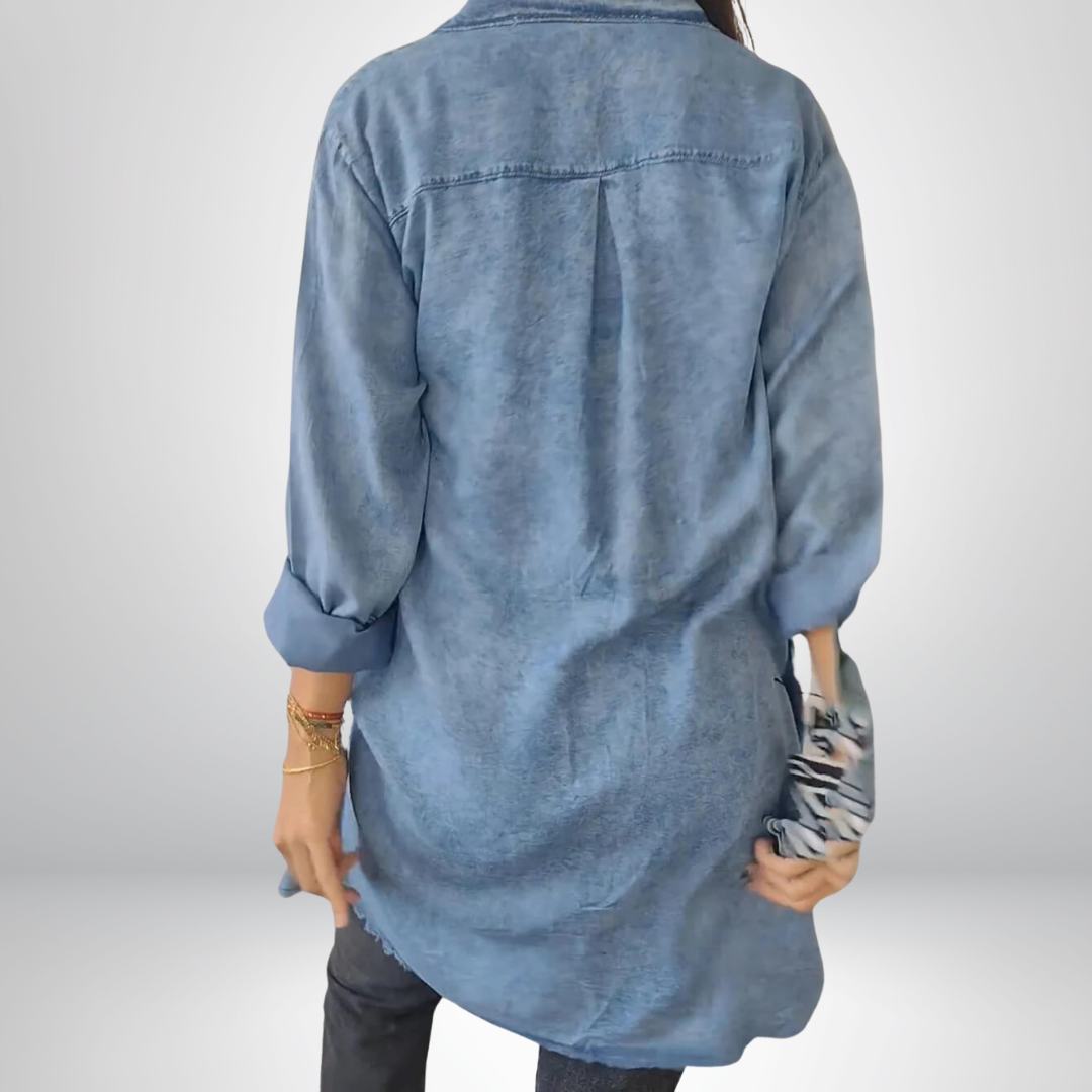 Sara® | Stilfuld og Alsidig Langærmet Denimjakke med Krave