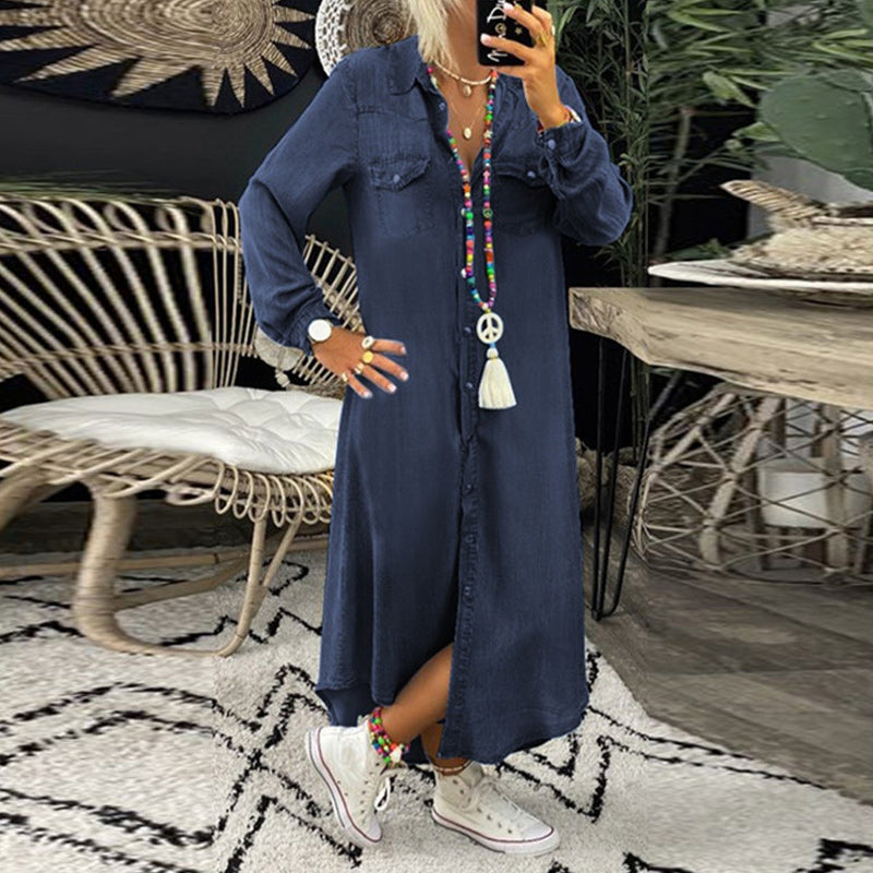 Sara™ | Langærmet Maxikjole I Denim