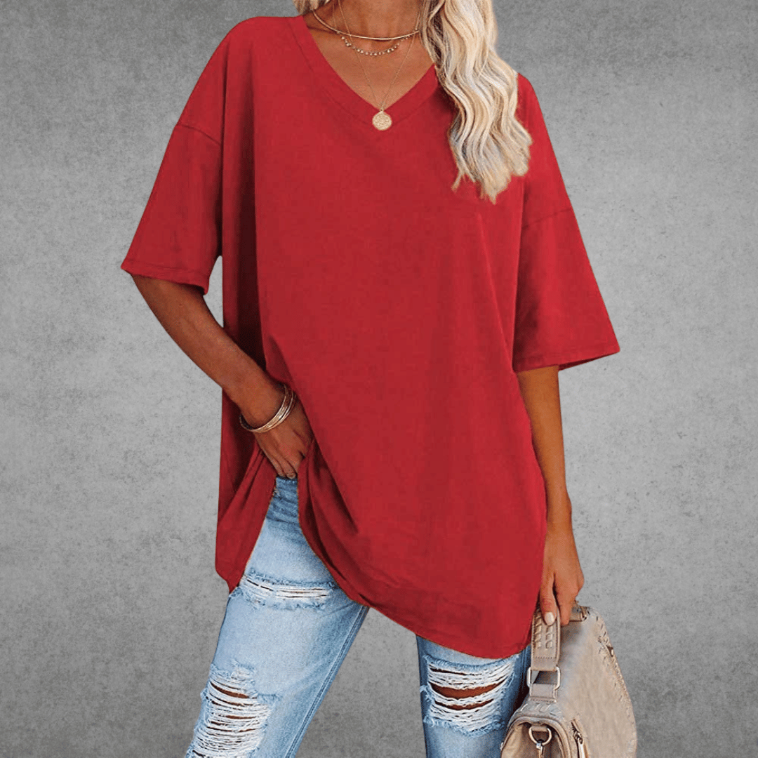 Sara™ | Stilfuld Oversized V-Neck T-shirt