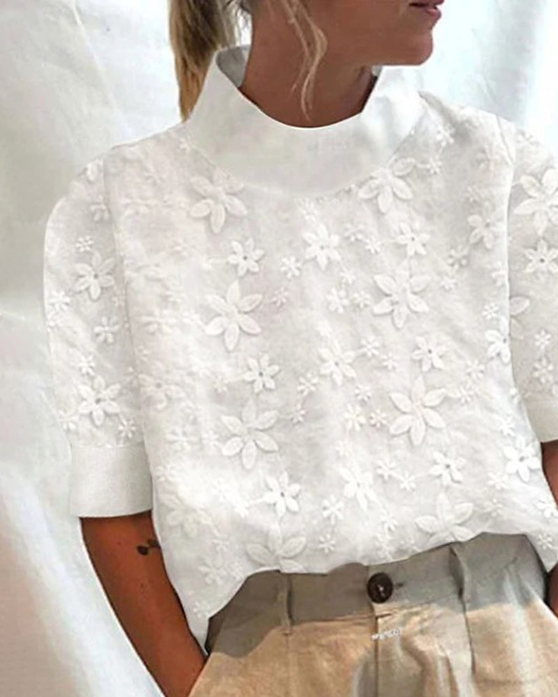 Sara™ | Broderet Bluse med Ståkrave