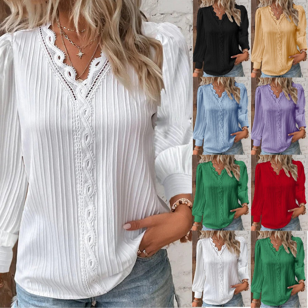 Sara™ | Bluse Med Blondedetaljer i Chiffon