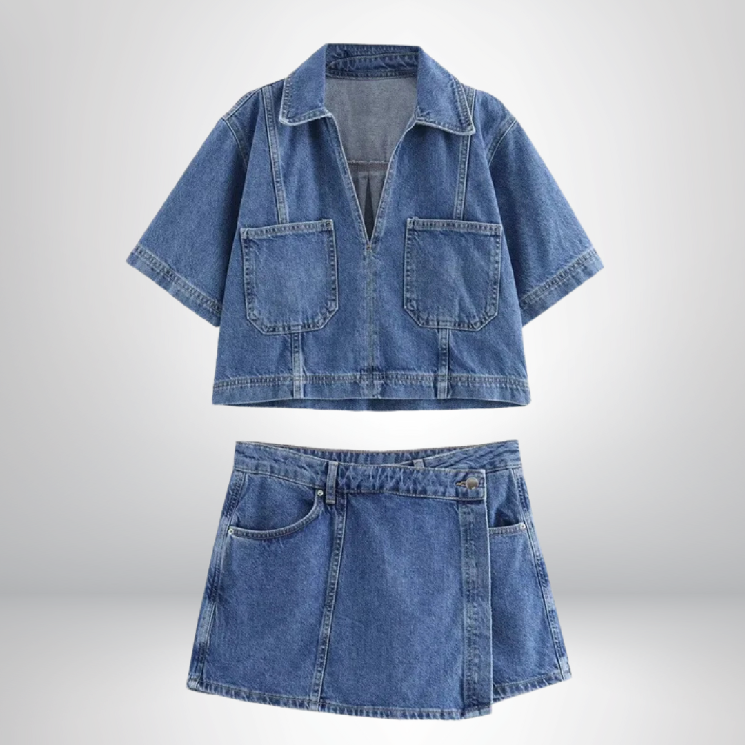 Sara® | V-hals Denim Sæt