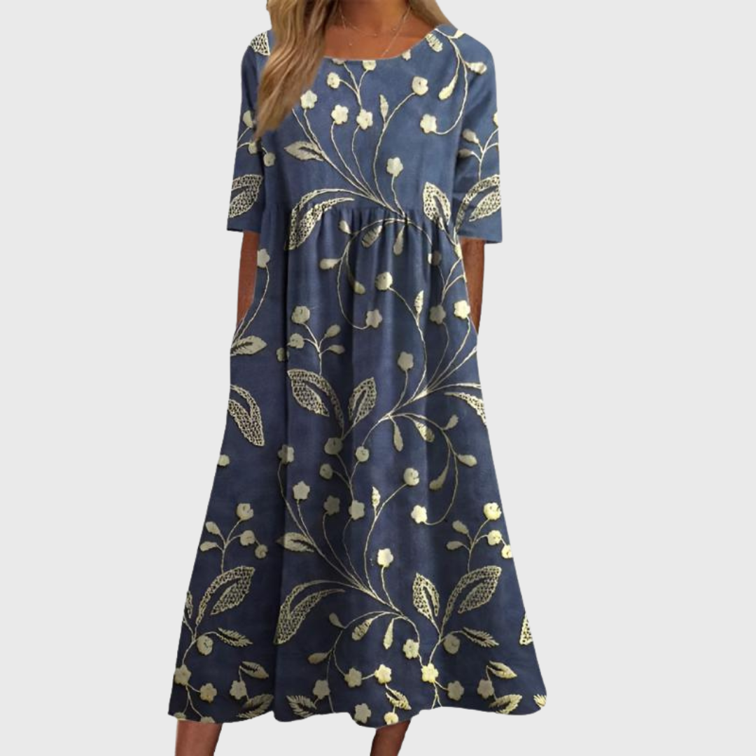 Sara™ | Stilfuld Blomstret Midi Kjole