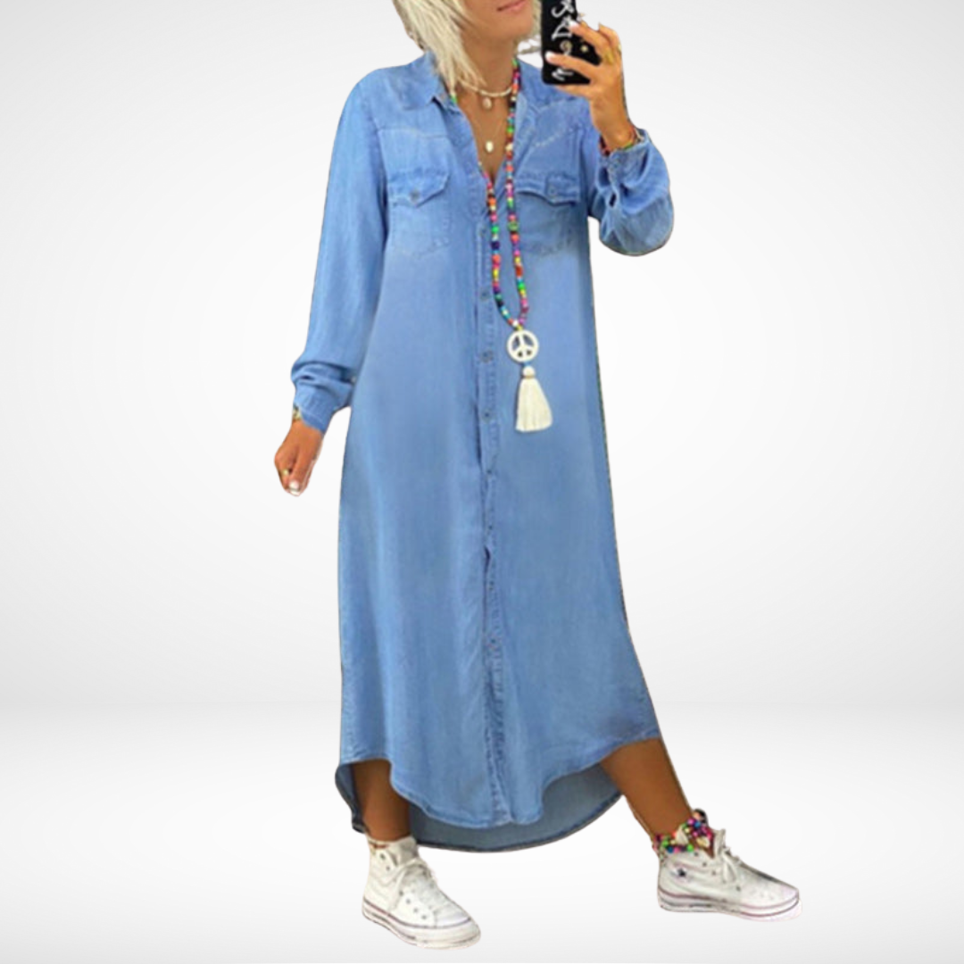 Sara™ | Langærmet Maxikjole I Denim