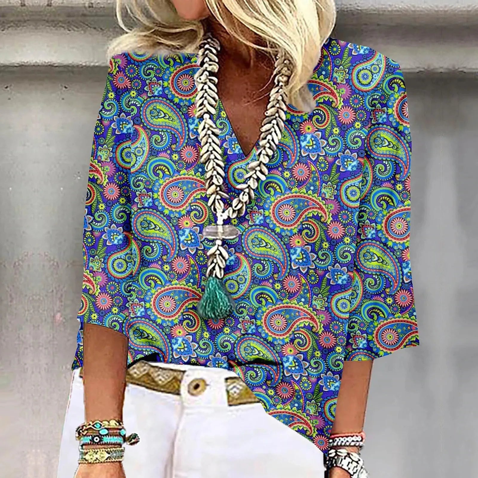 Sara™ | Vibrant Print Boho Bluse