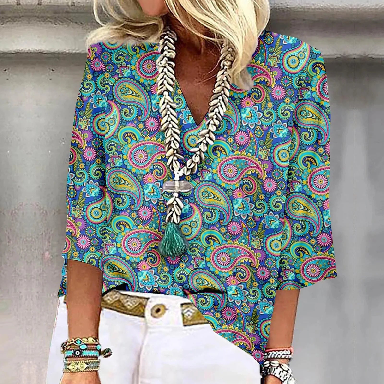 Sara™ | Vibrant Print Boho Bluse