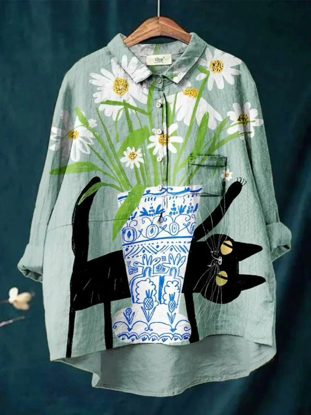 Sara™  | Bluse med kat- og blomsterprint