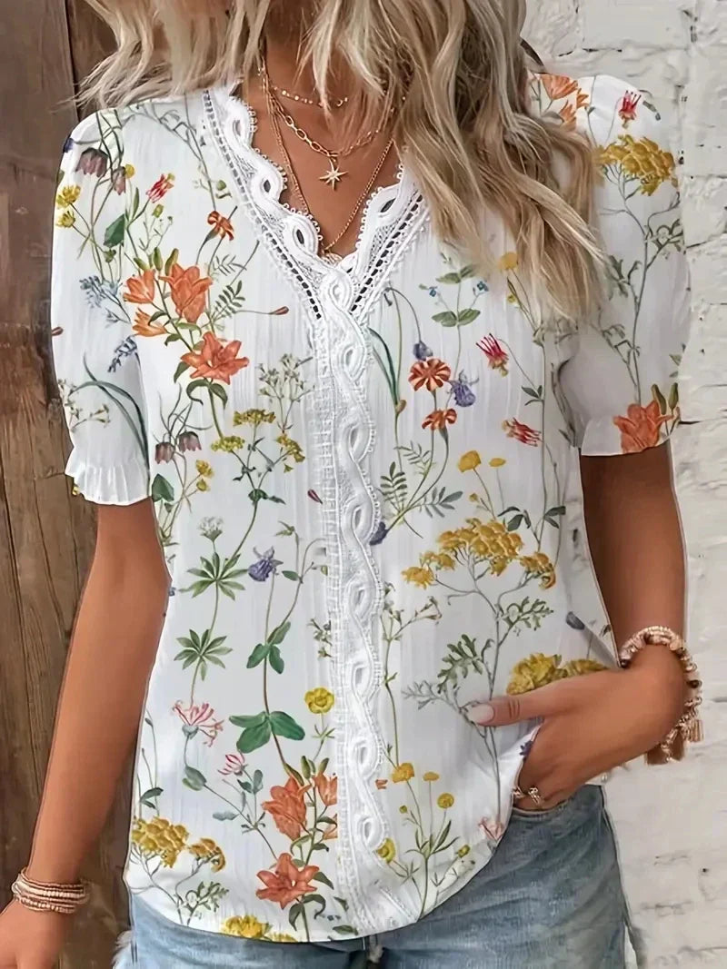 Sara™  | Blomster Blonde V-Hals Bluse