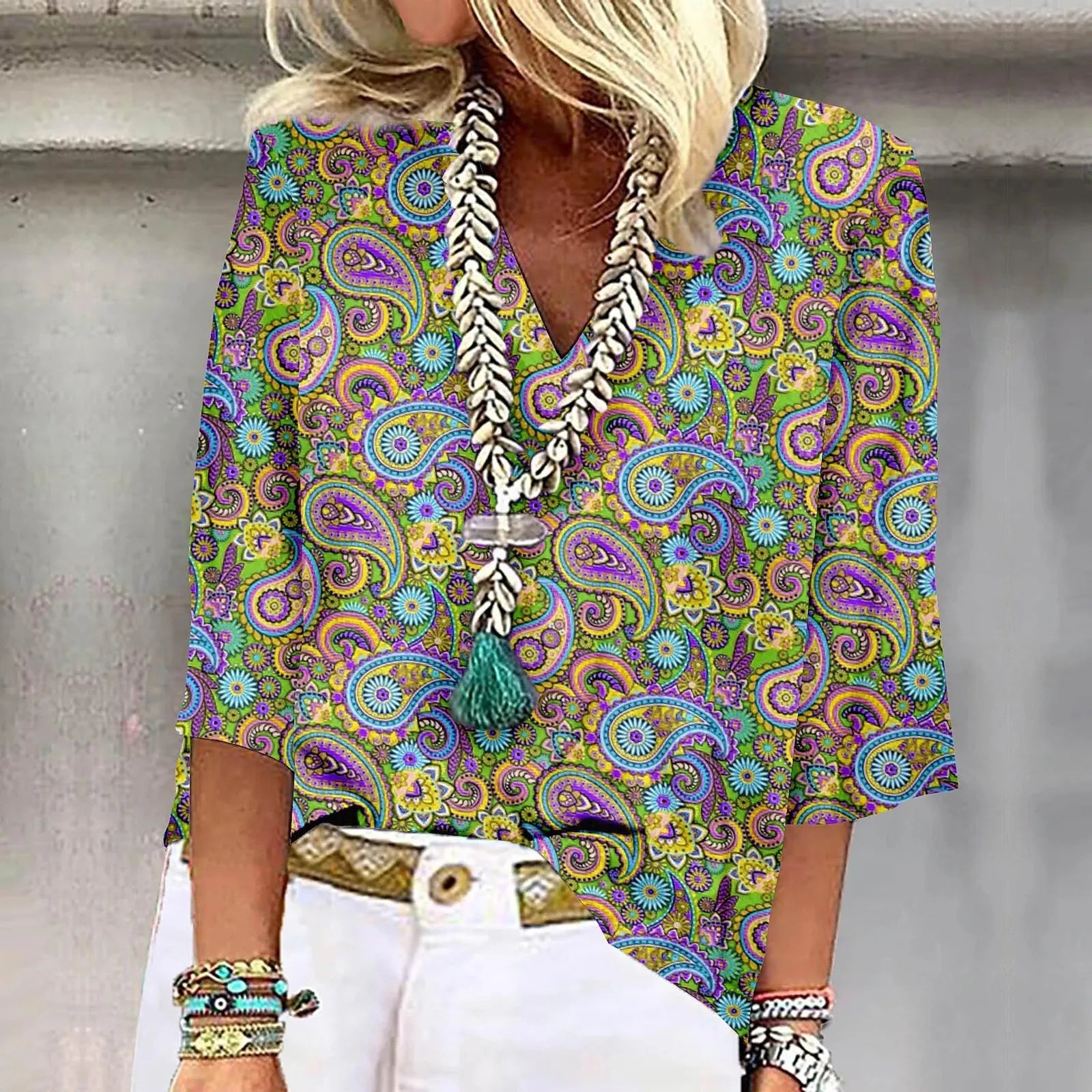 Sara™ | Vibrant Print Boho Bluse