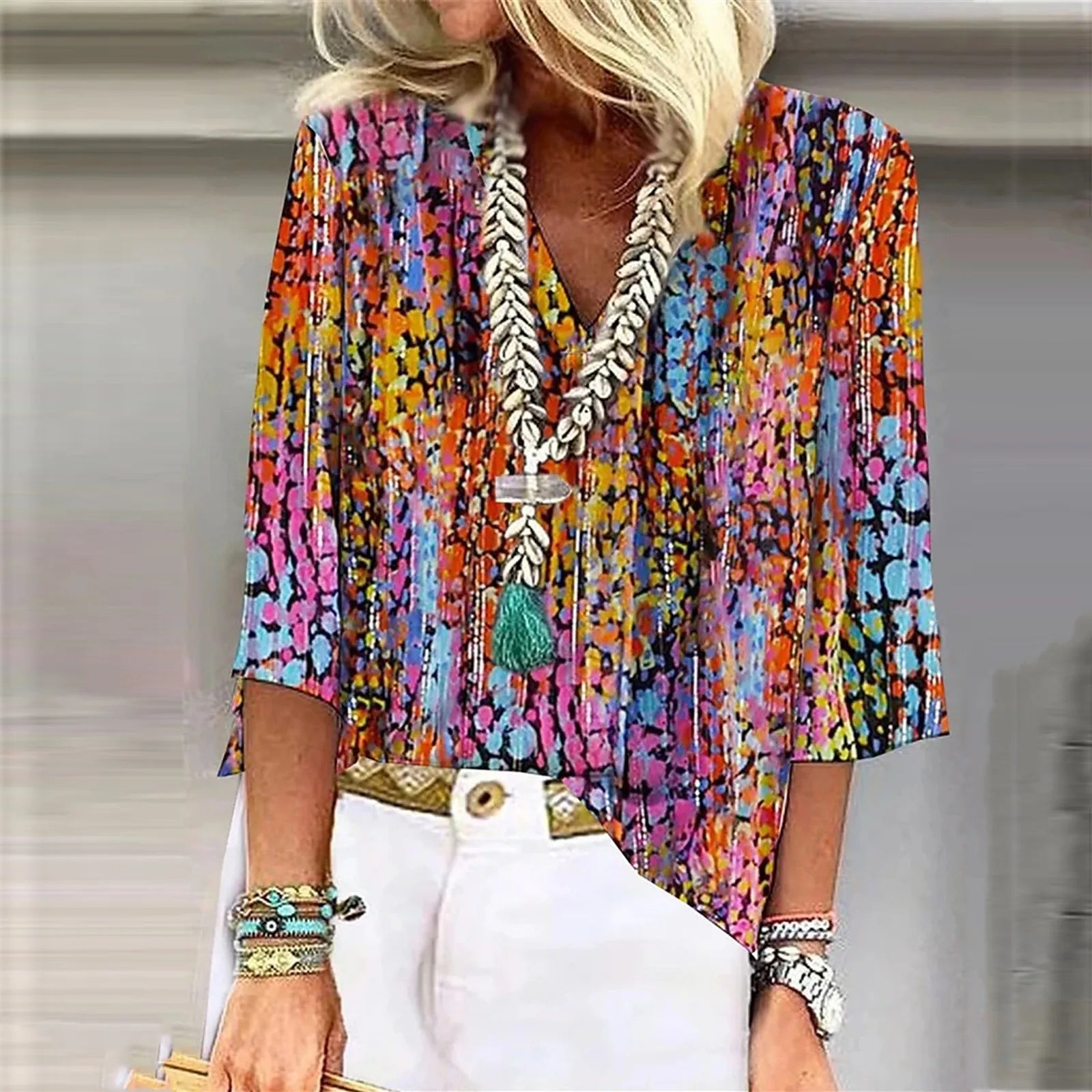 Sara™ | Vibrant Print Boho Bluse