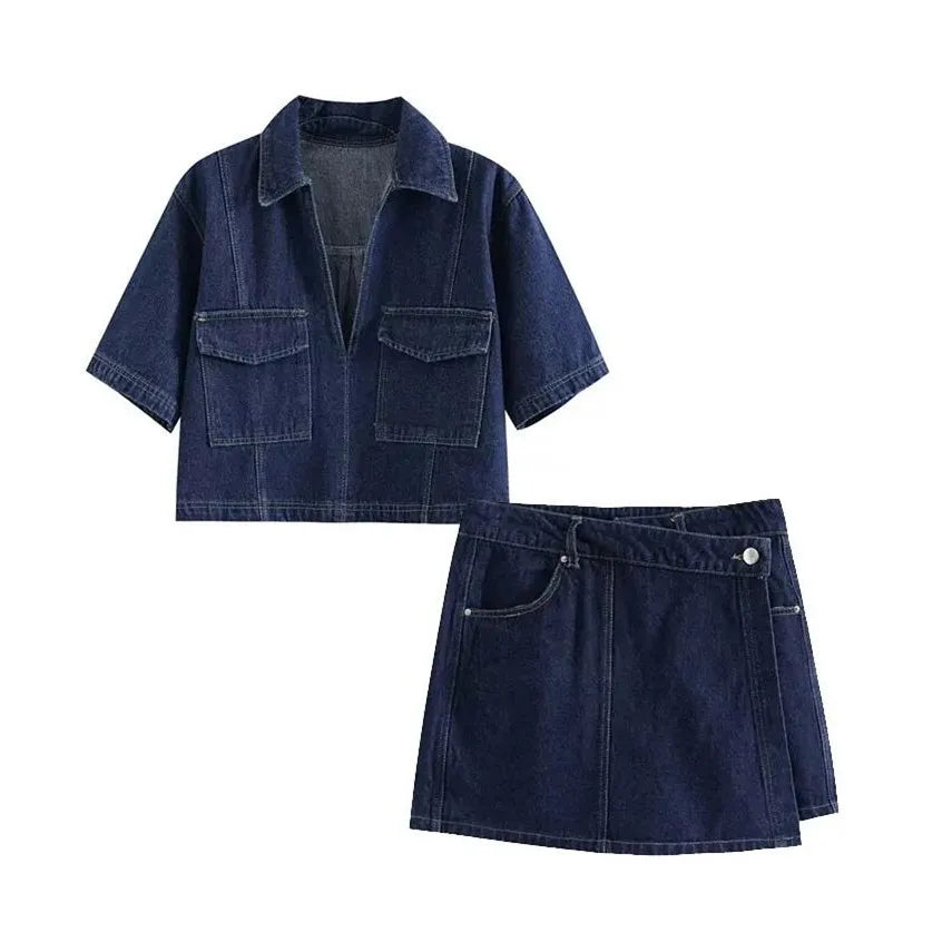 Sara® | V-hals Denim Sæt