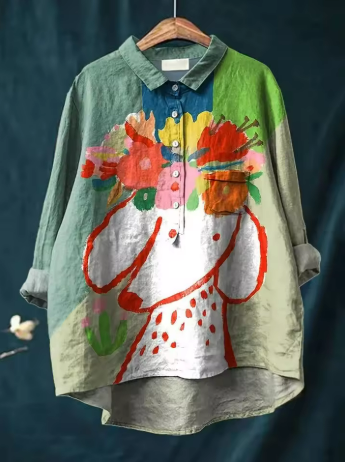 Sara™  | Bluse med blomsterprint og hundeprint