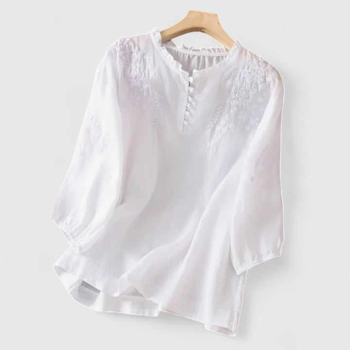 Sara™ | Elegant Broderet Sommerbluse