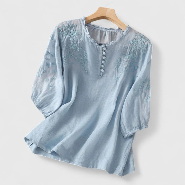 Sara™ | Elegant Broderet Sommerbluse