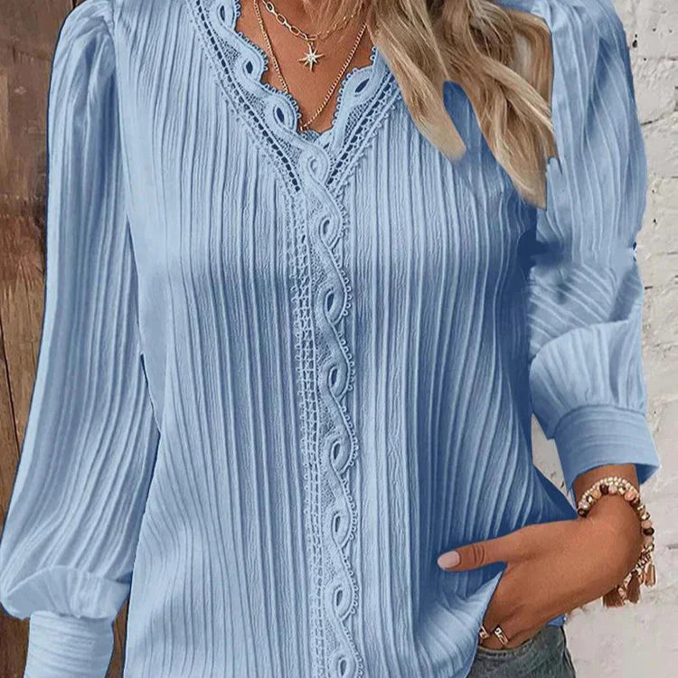 Sara™ | Bluse Med Blondedetaljer i Chiffon
