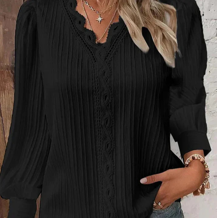 Sara™ | Bluse Med Blondedetaljer i Chiffon