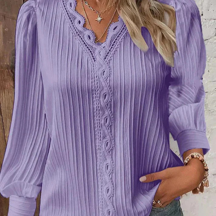 Sara™ | Bluse Med Blondedetaljer i Chiffon