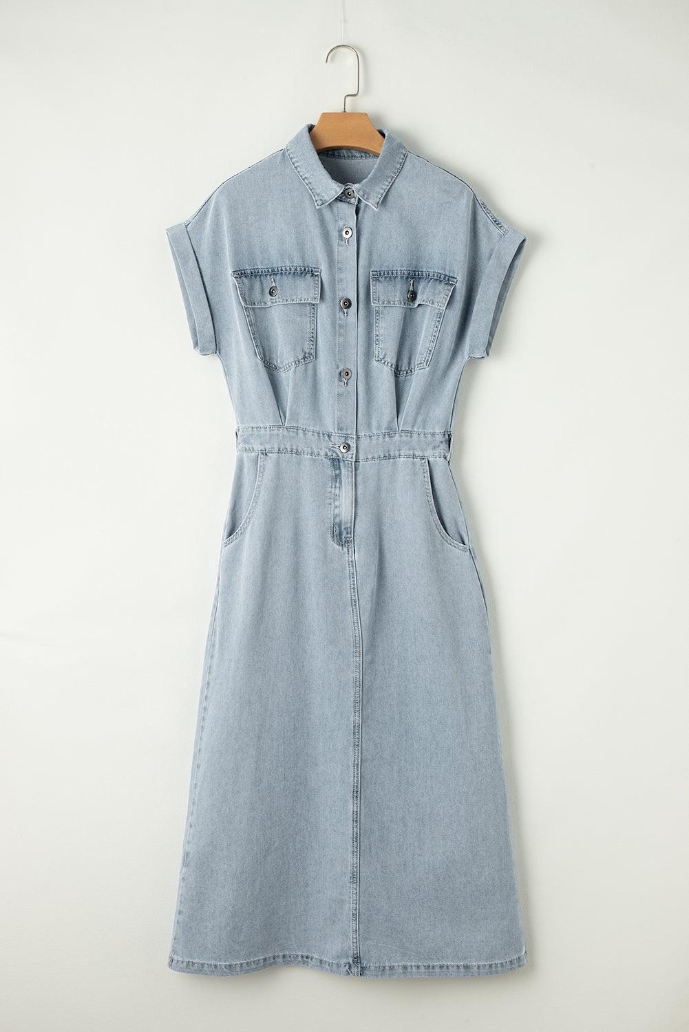 Sara® | Elegant Denimkjole med Korte Flagermusærmer