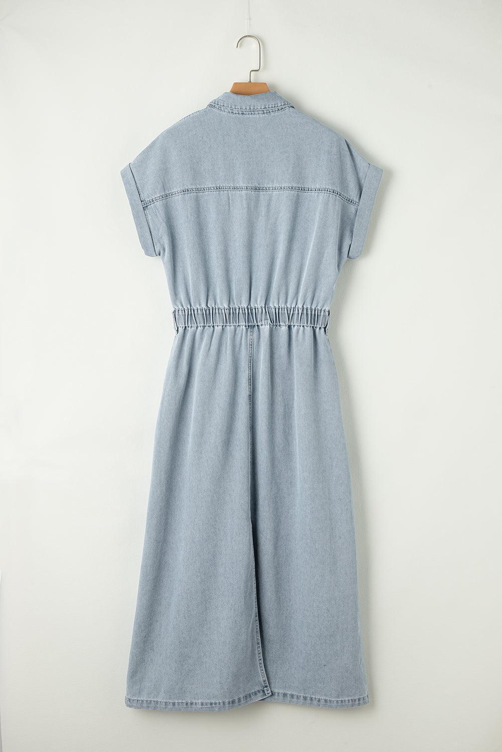 Sara® | Elegant Denimkjole med Korte Flagermusærmer
