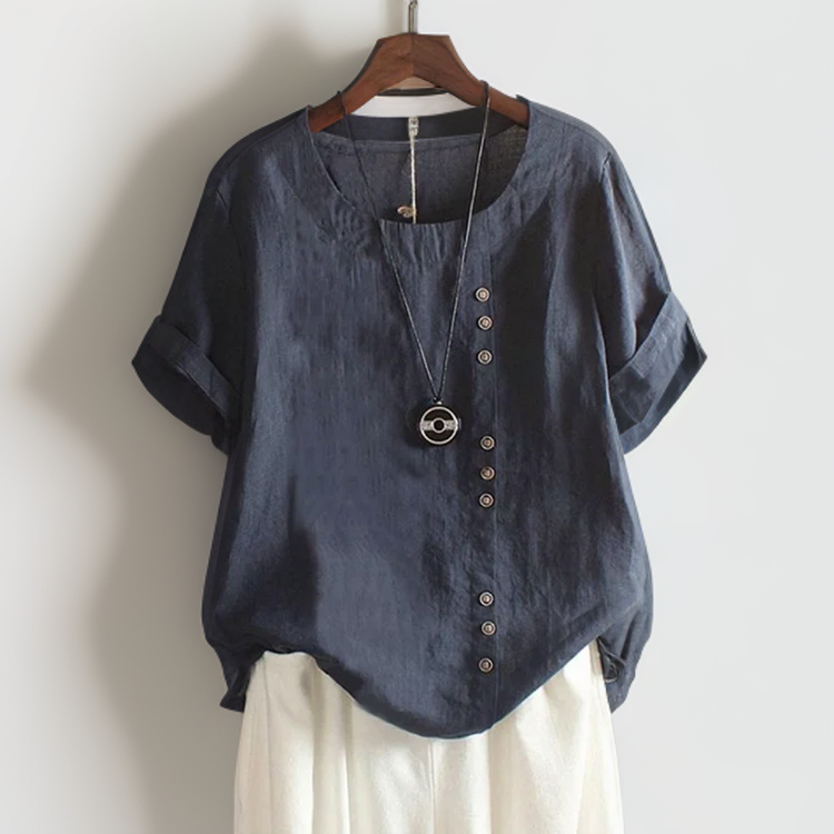 Sara™ | T-Shirt med Knapdetalje