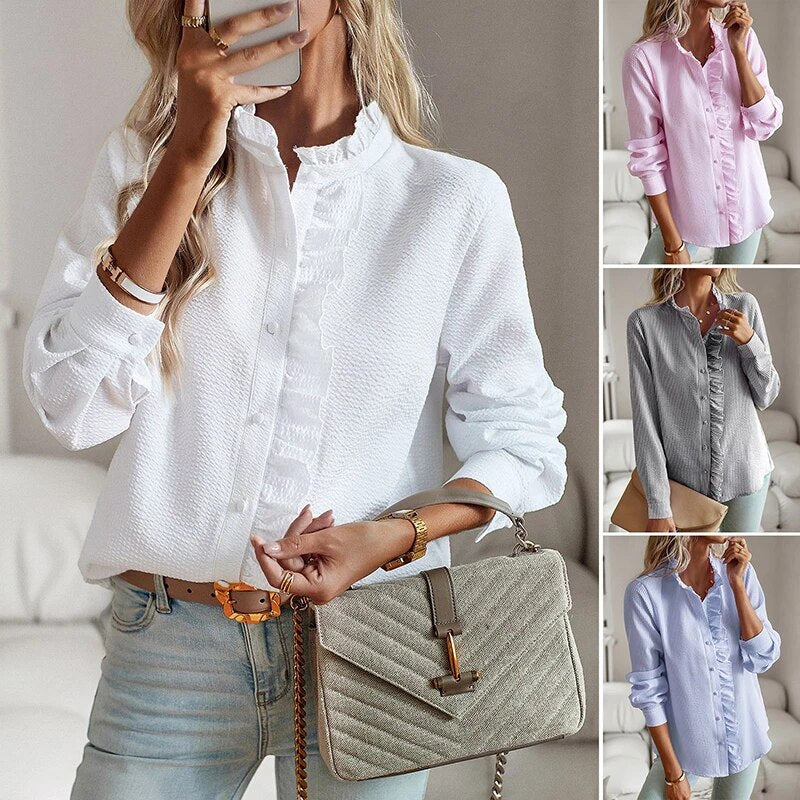 Sara™ | Stilfuld Flæset Knapbluse