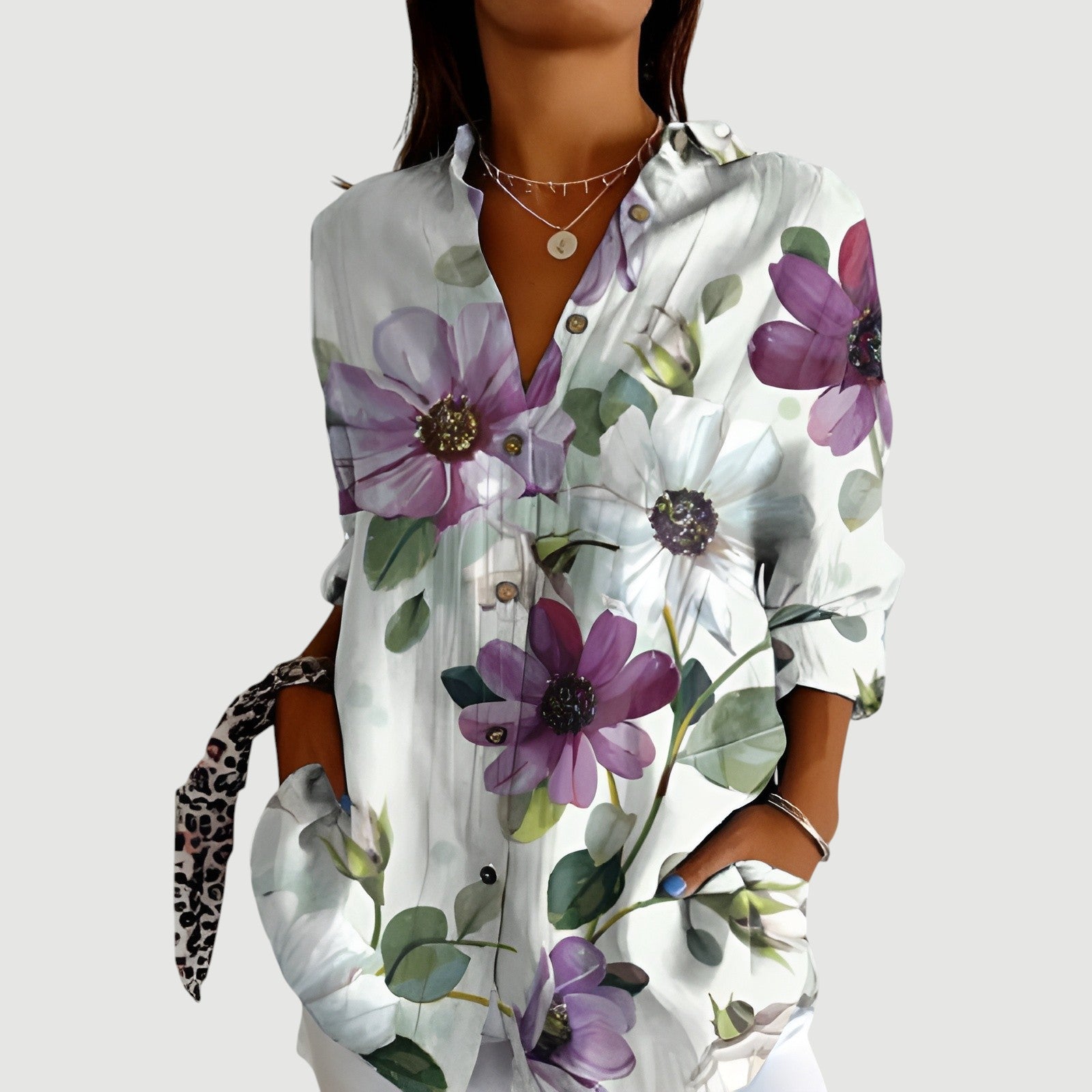 Sara™ | Bluse med farverigt design