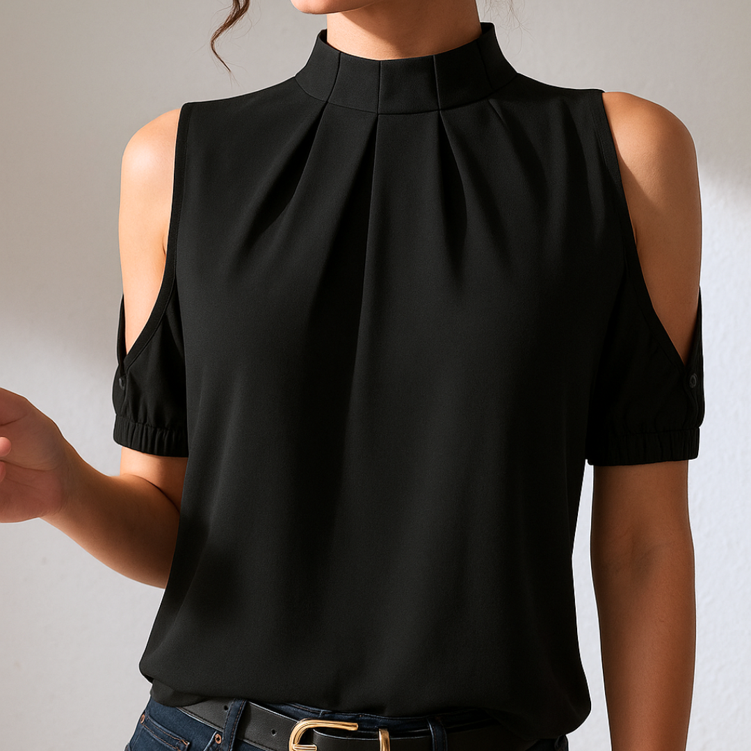 Sara™ | Plisseret Cold Shoulder Bluse