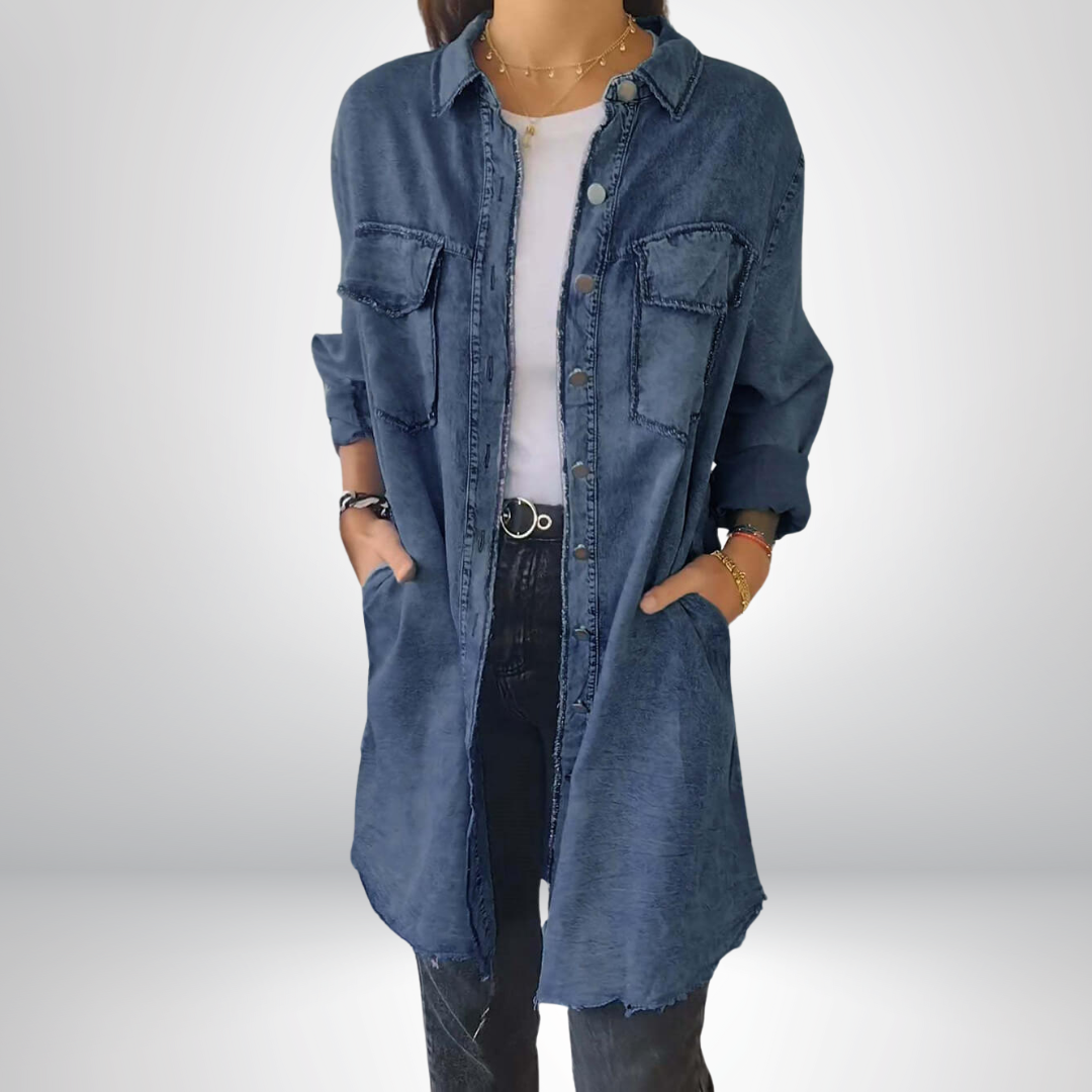 Sara® | Stilfuld og Alsidig Langærmet Denimjakke med Krave