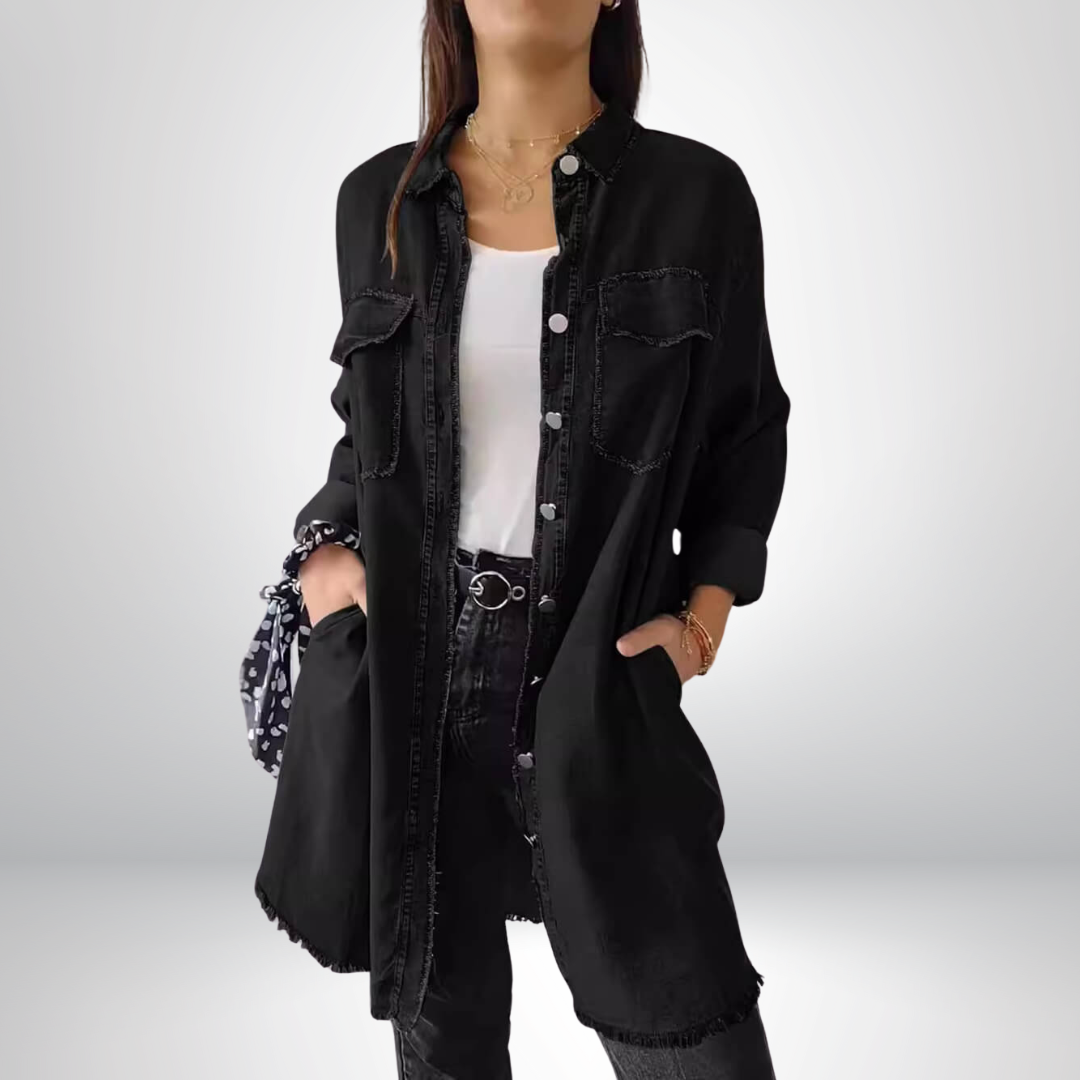 Sara® | Stilfuld og Alsidig Langærmet Denimjakke med Krave