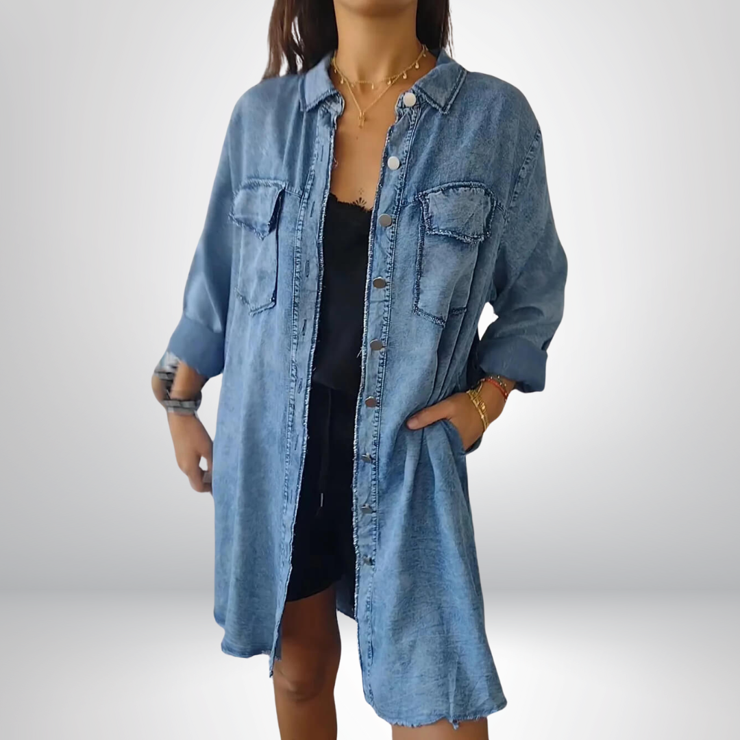 Sara® | Stilfuld og Alsidig Langærmet Denimjakke med Krave