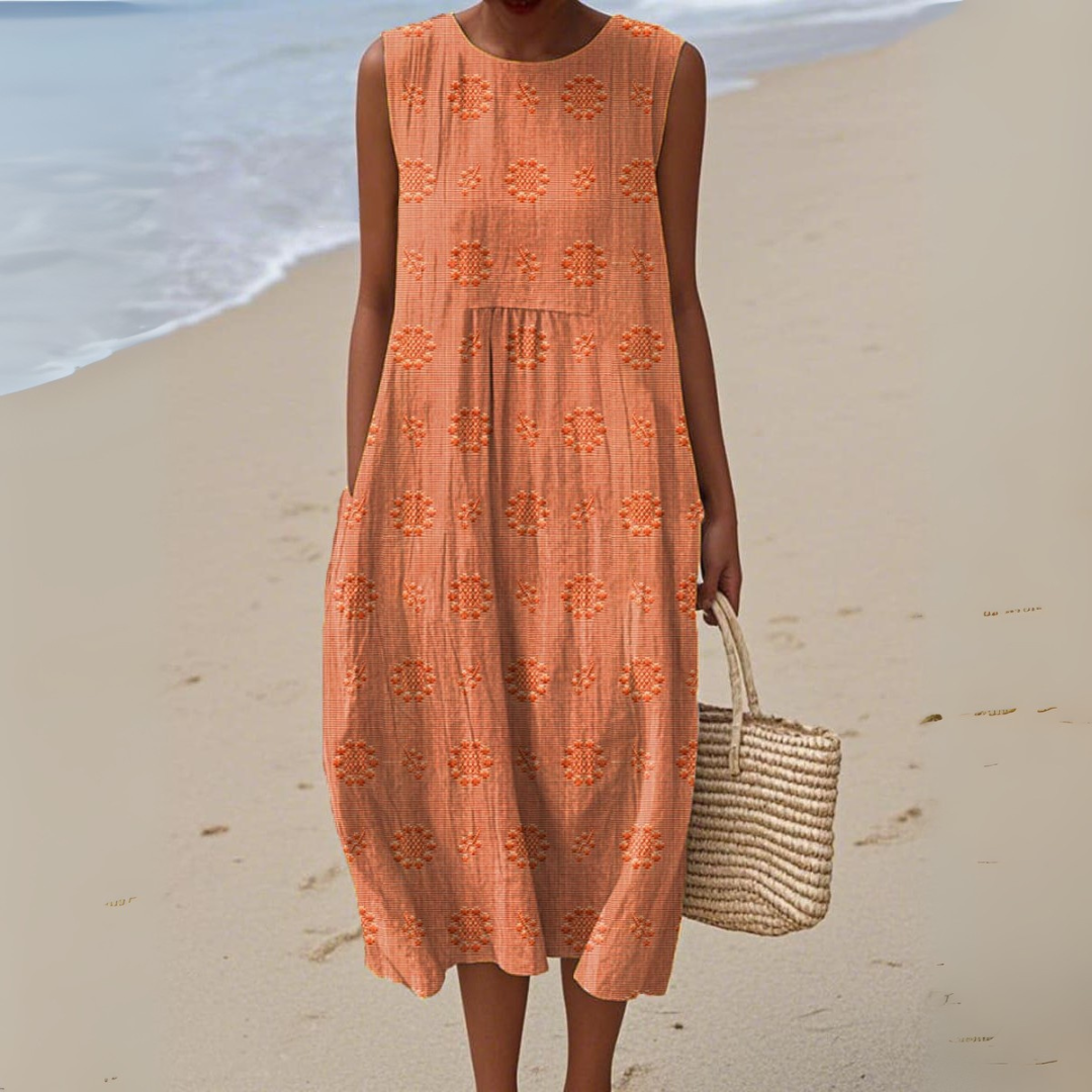 Sara™ | Ærmeløs Elegant Bomuldskjole med Broderi