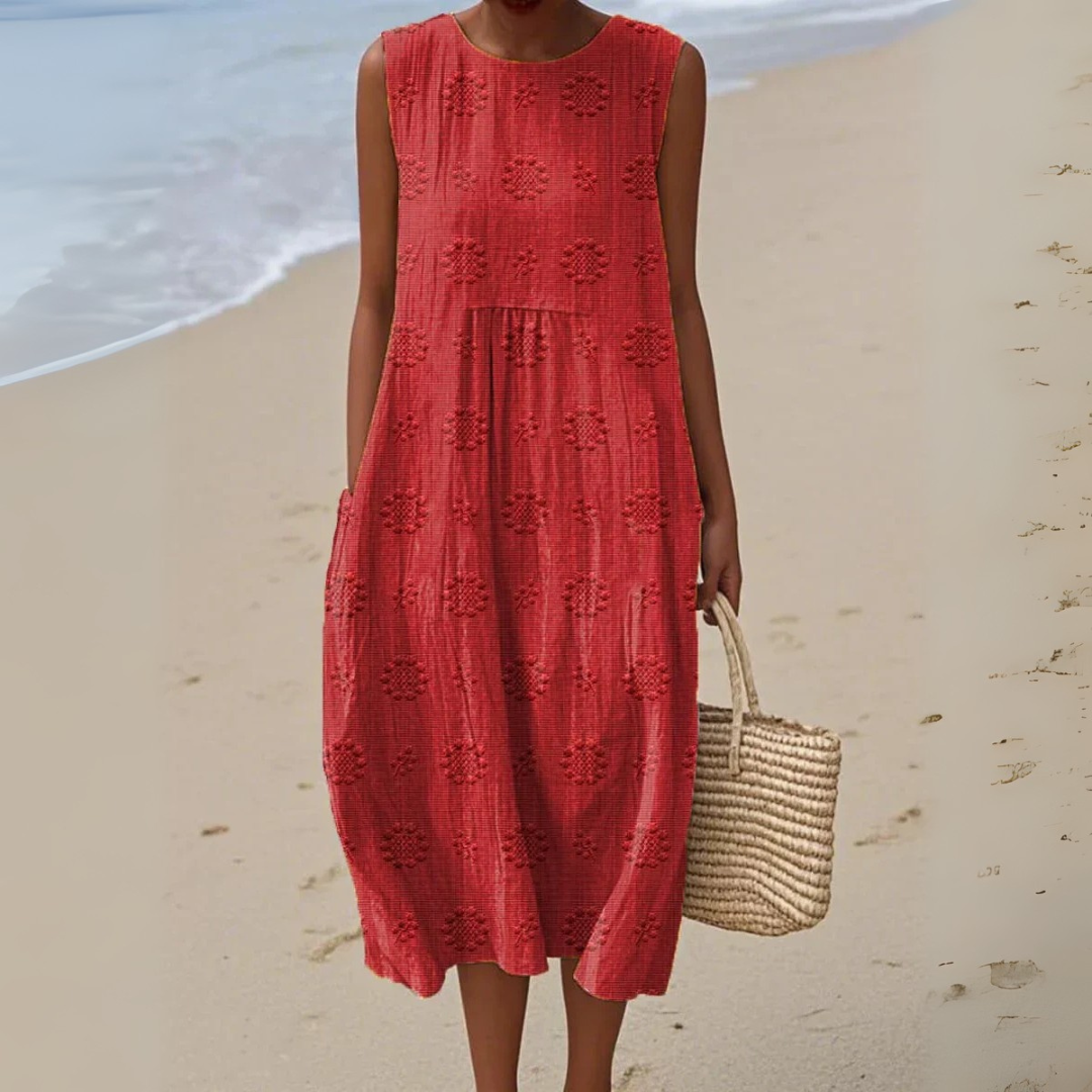 Sara™ | Ærmeløs Elegant Bomuldskjole med Broderi