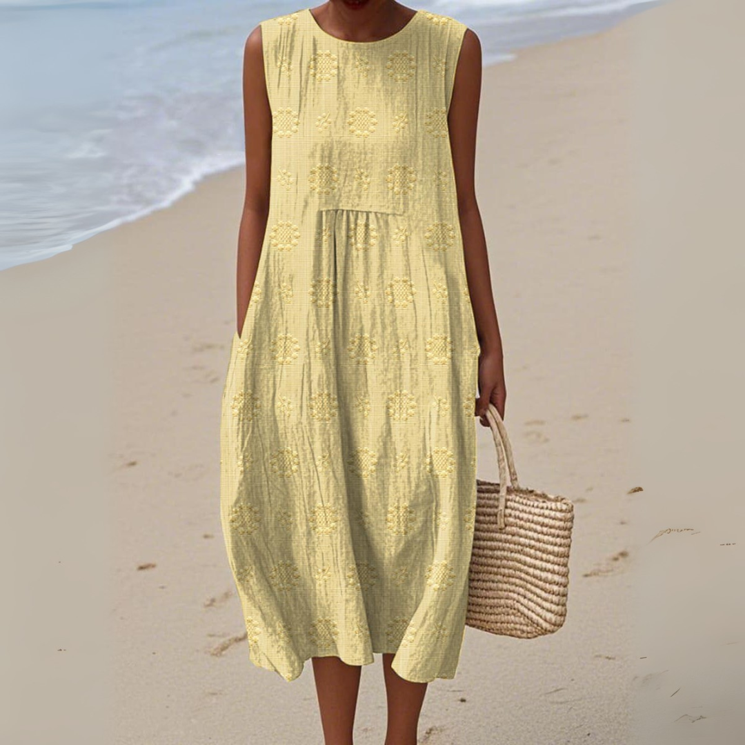 Sara™ | Ærmeløs Elegant Bomuldskjole med Broderi