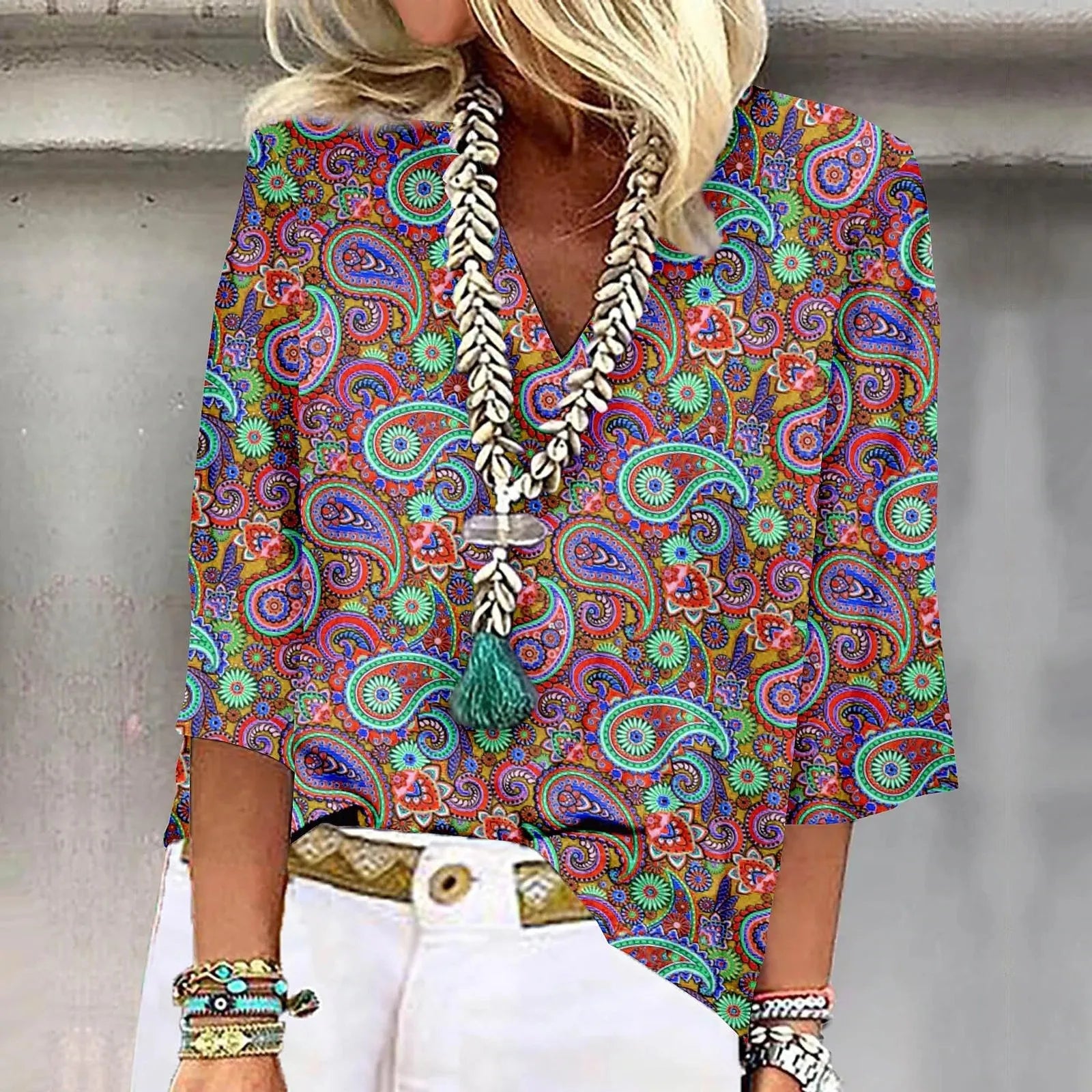 Sara™ | Vibrant Print Boho Bluse
