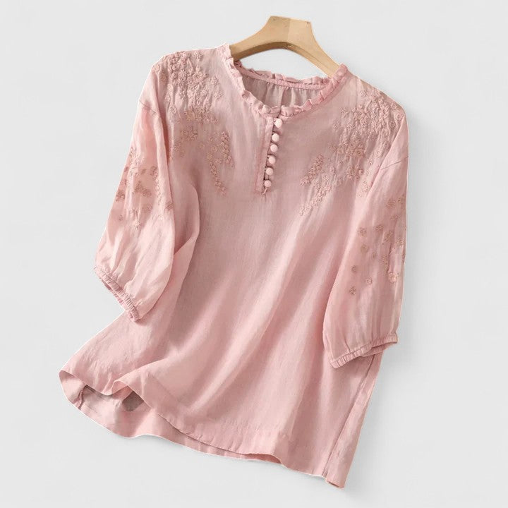 Sara™ | Elegant Broderet Sommerbluse