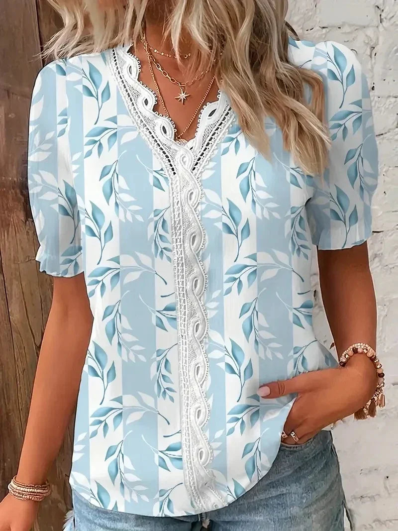 Sara™  | Blomster Blonde V-Hals Bluse