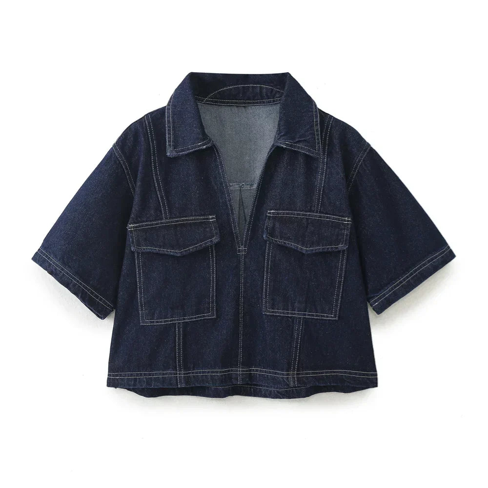 Sara® | V-hals Denim Sæt