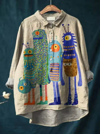 Sara™  | Bluse med monsterprint