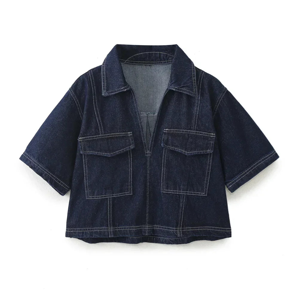 Sara® | V-hals Denim Sæt