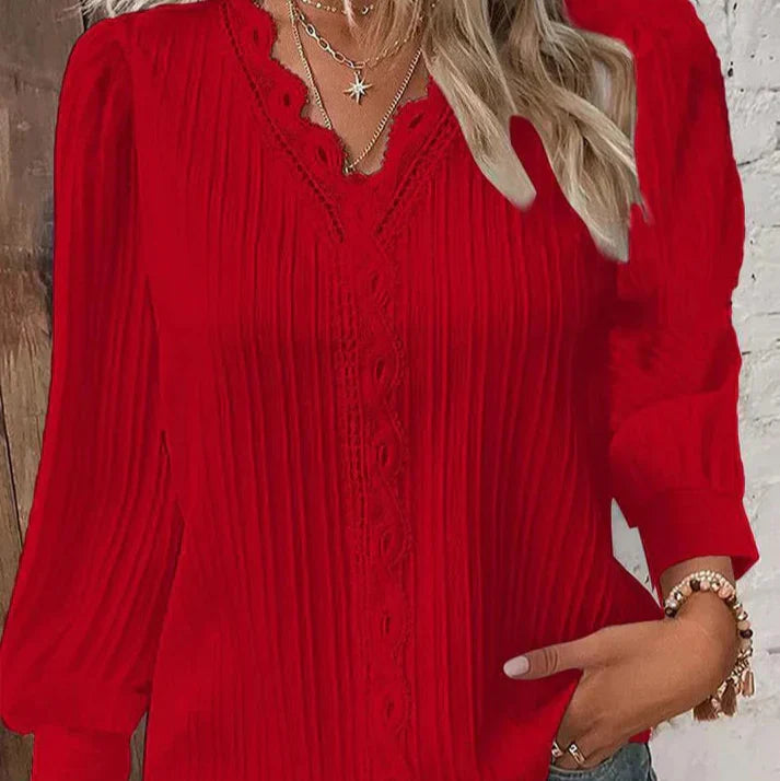 Sara™ | Bluse Med Blondedetaljer i Chiffon