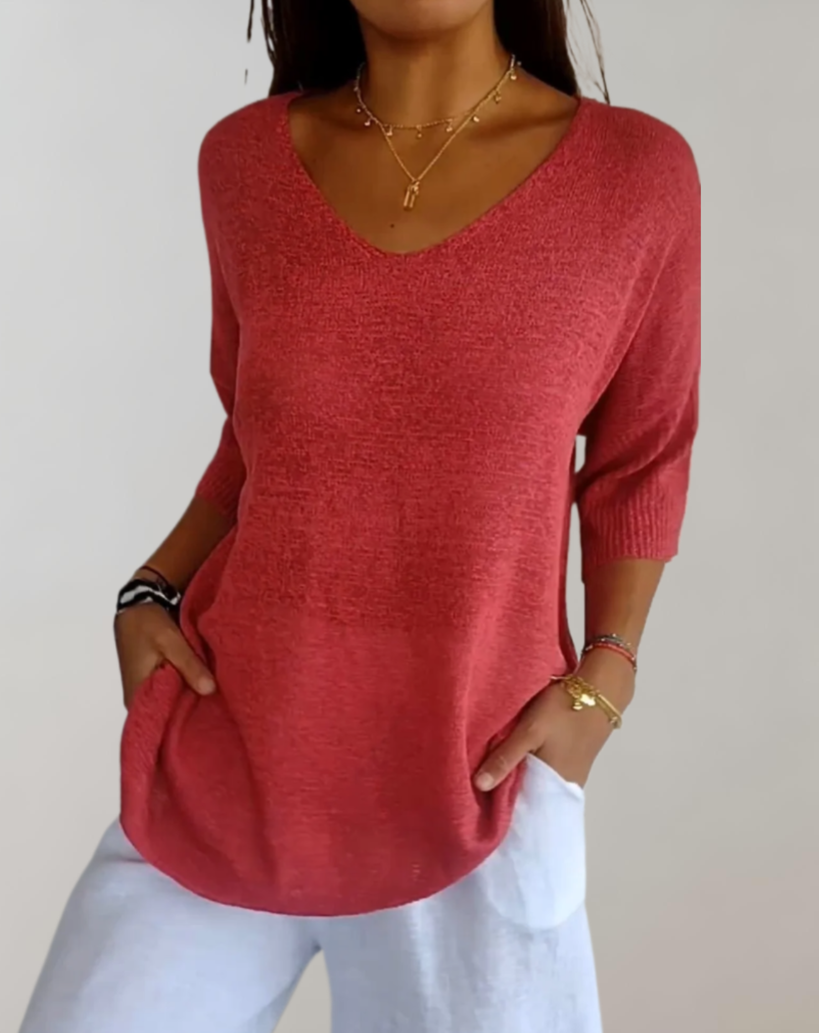 Sara™ | Luksuriøs V-Hals Strik Top
